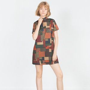 ZARA Terracotta Patchwork Mini Dress